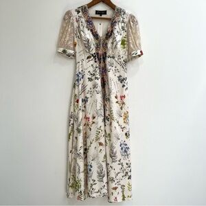 Anthropologie Geisha Designs Donna Botanical Floral Midi Dress Short Sleeves XS